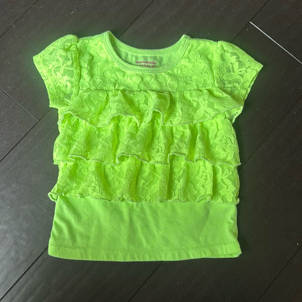 Garanimals toddler girl neon green lace ruffle t-shirt size 24M EUC